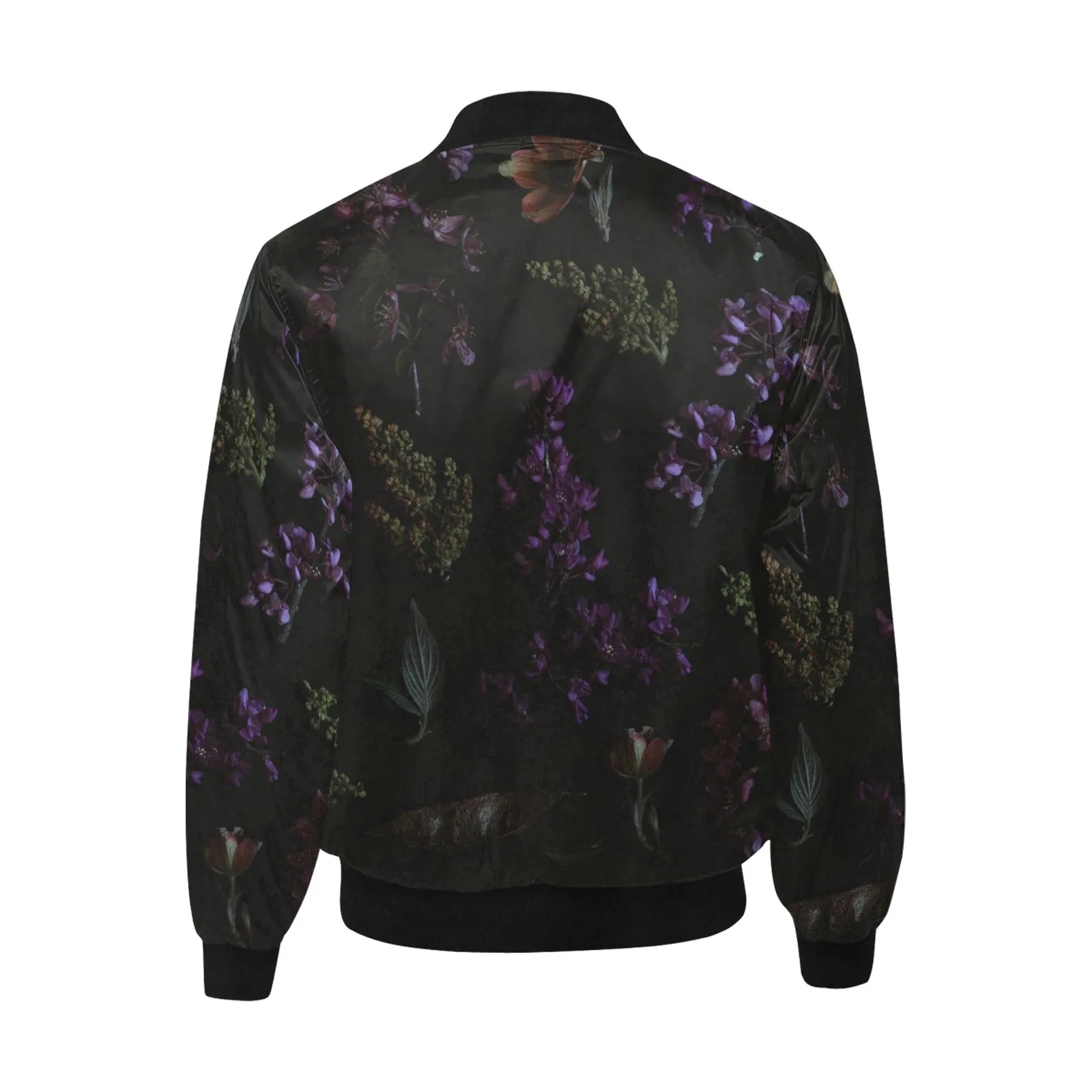 Black Floral Unisex Quilted Bomber Jacket