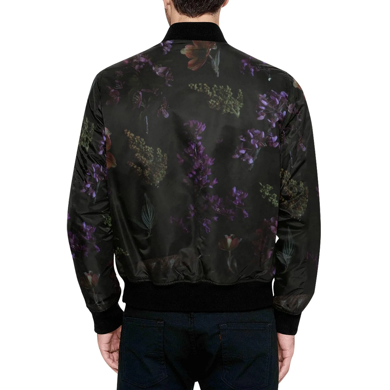 Black Floral Unisex Quilted Bomber Jacket