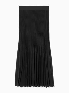 Black pleated midi skirt