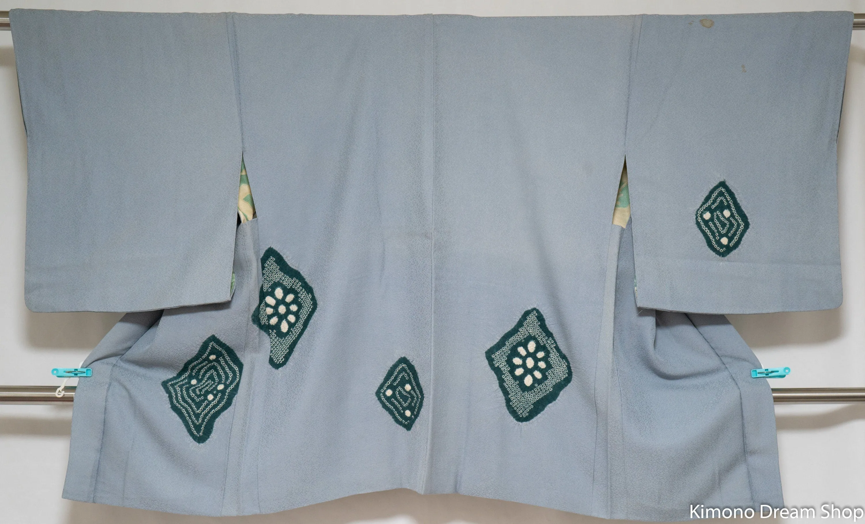 Blue Genuine Shibori Silk Haori - Vintage Kimono Jacket - Kanoko Deer Fawn Spots Diamond Shapes Chrysanthemum Flowers