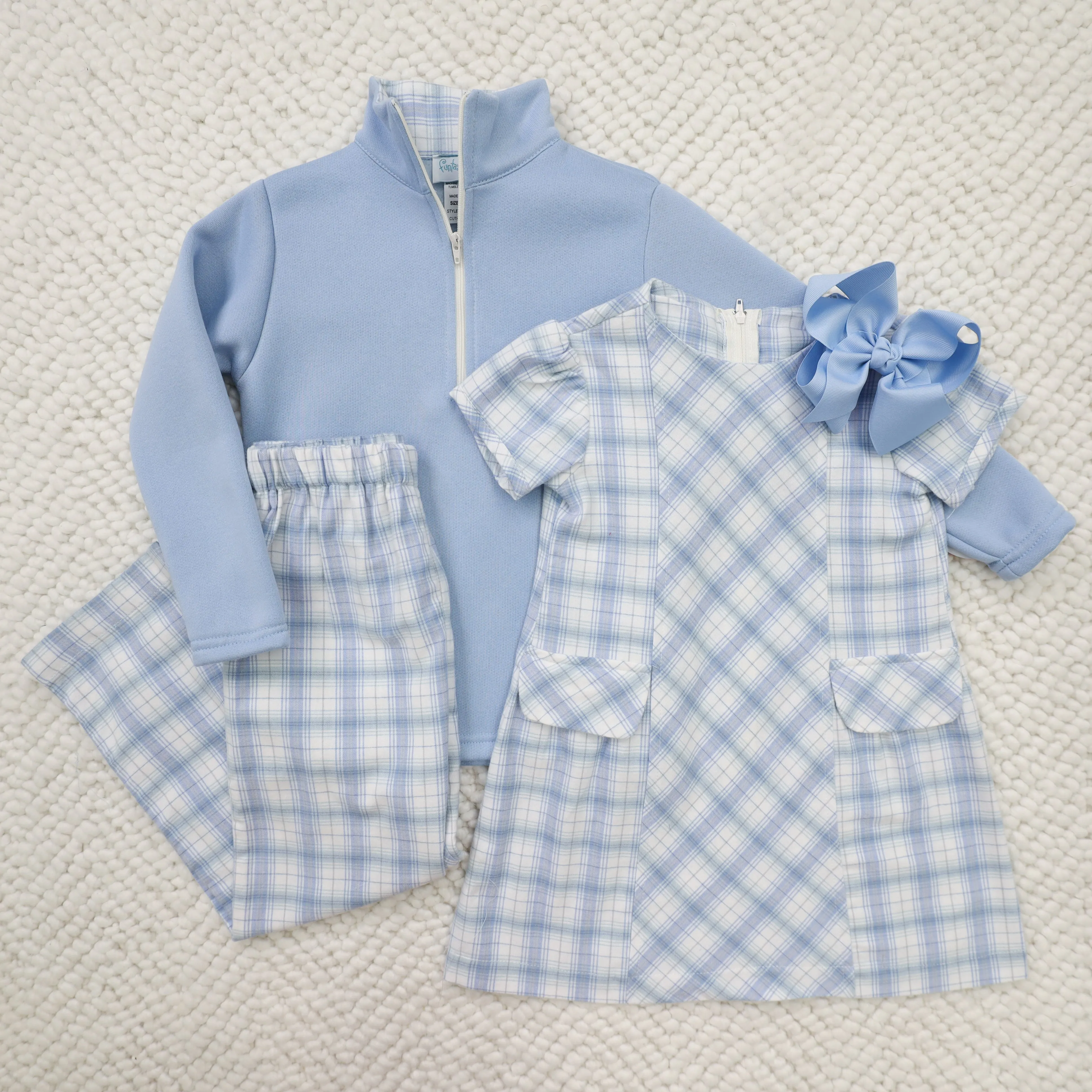 Blue Plaid Pants Set