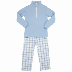 Blue Plaid Pants Set