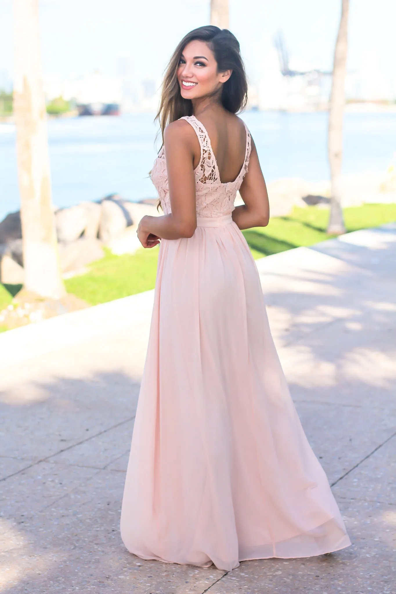 Blush Maxi Dress with Crochet Top