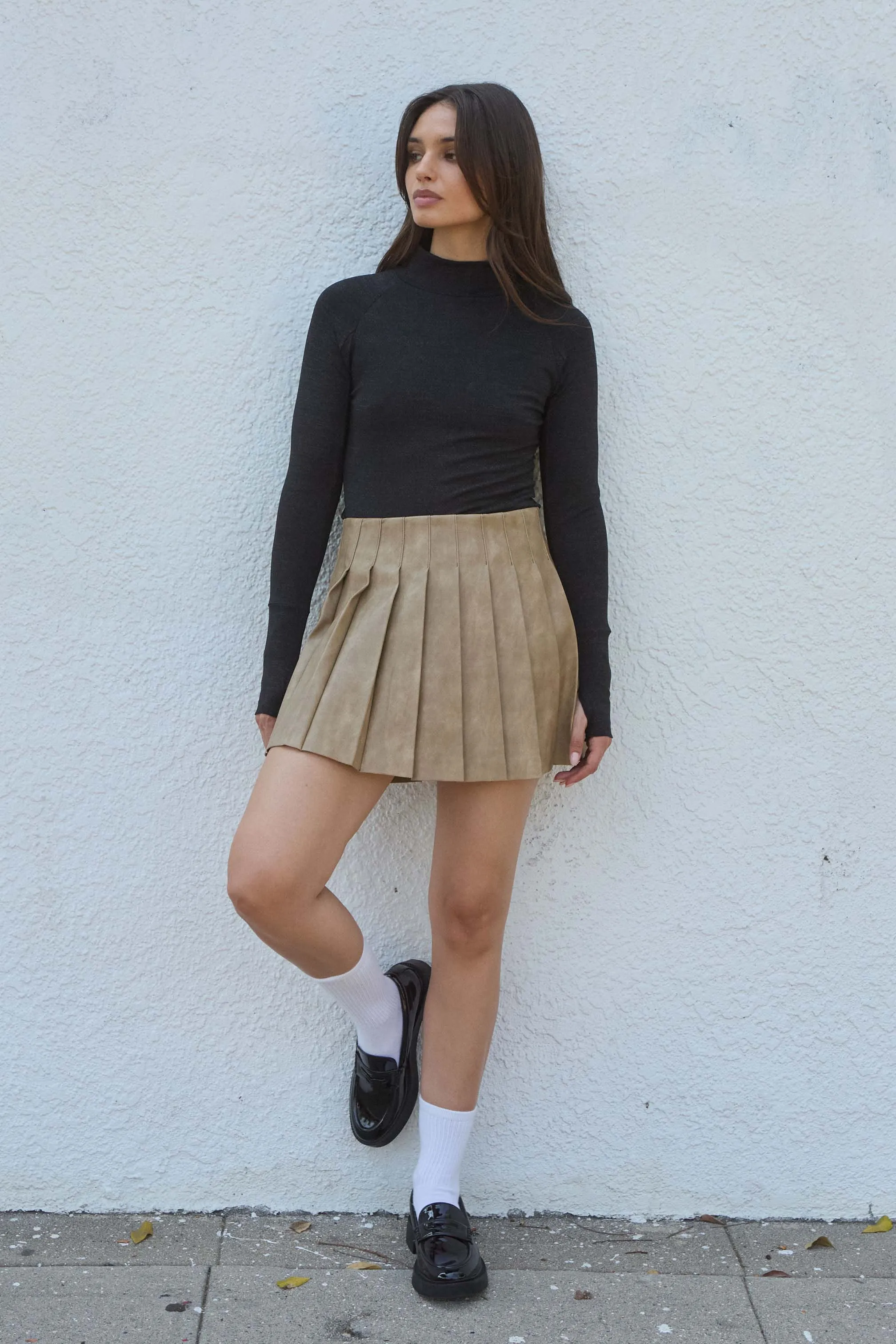 Brat Attack Pleated Vegan Leather Mini Skirt