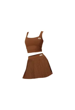 Brown color top and pleated skirt set