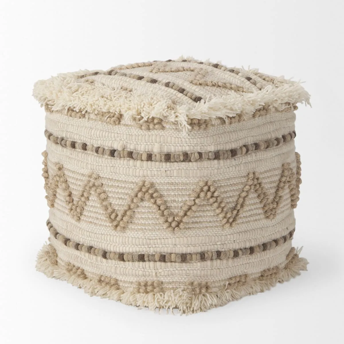 Caela Pouf Beige/Brown Wool