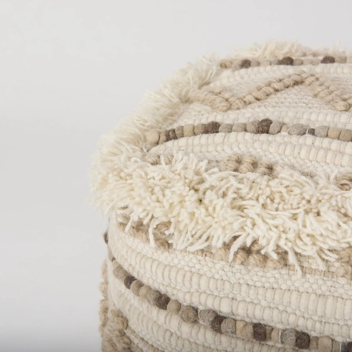 Caela Pouf Beige/Brown Wool