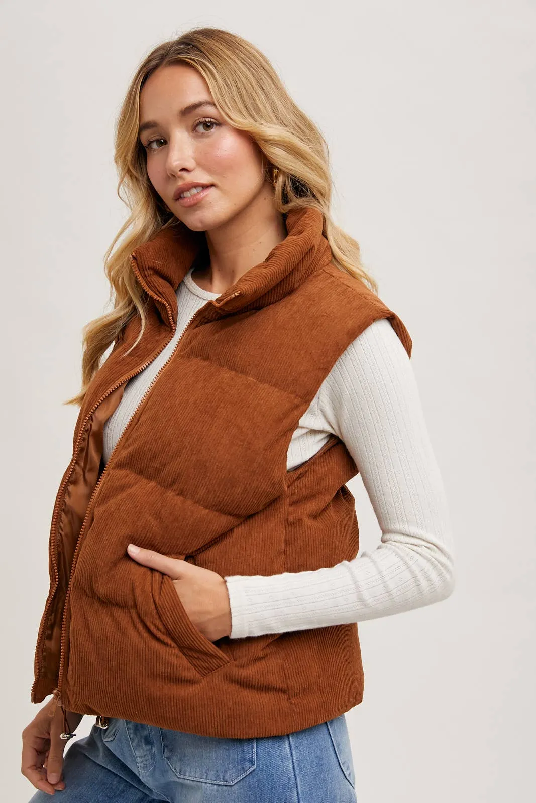 Camel Corduroy Puffer Vest