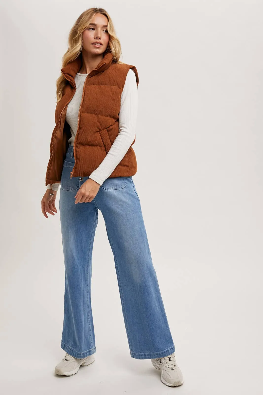 Camel Corduroy Puffer Vest