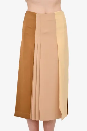 Celine Brown/Yellow Silk Pleated Midi Skirt Size 36