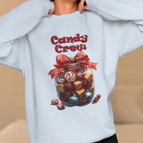 Christmas Candy Jar Sweatshirt, Festive Holiday Winter Art Pullover, Candy Cane Peppermint Sweater, Red Bow Winter Crewneck, Sweet Treat