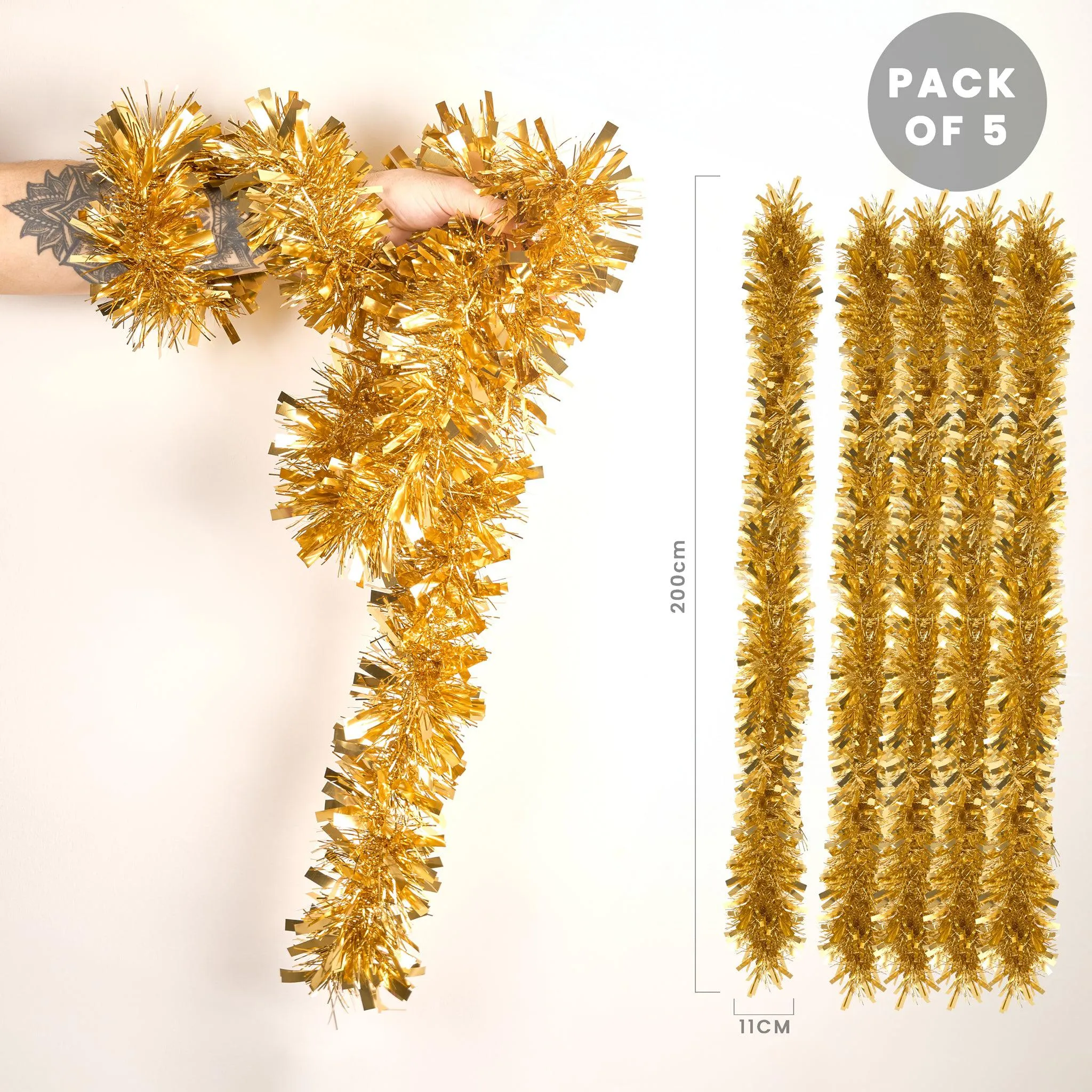 Christmas Tinsel Thick Gold - 2M (Single or Pack of 5)