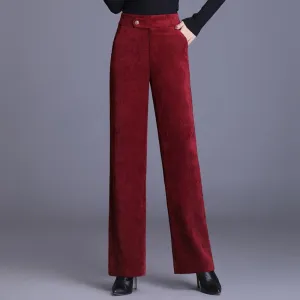 Classy Straight Cut Corduroy Pants for Women