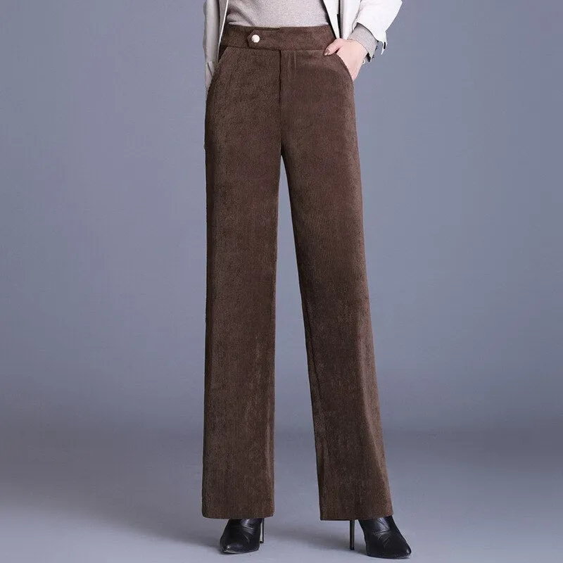 Classy Straight Cut Corduroy Pants for Women