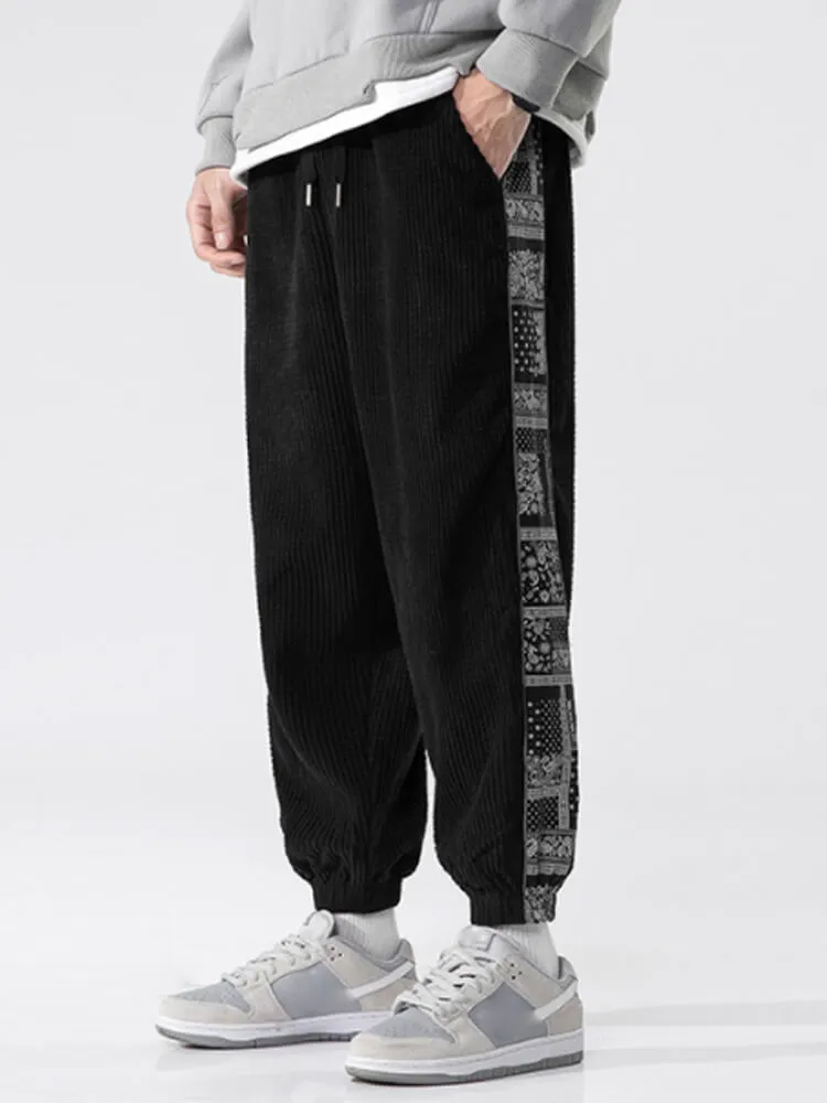 Corduroy Paisley Print Panel Pant