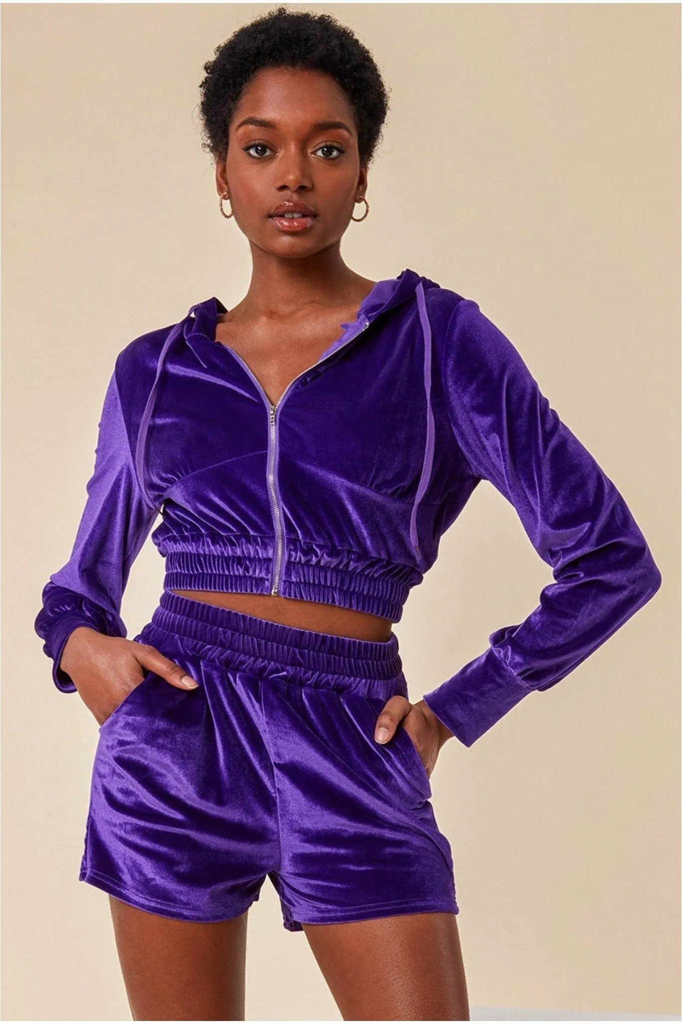 Cosmochic Velour Hoodie & Short Set -  Purple