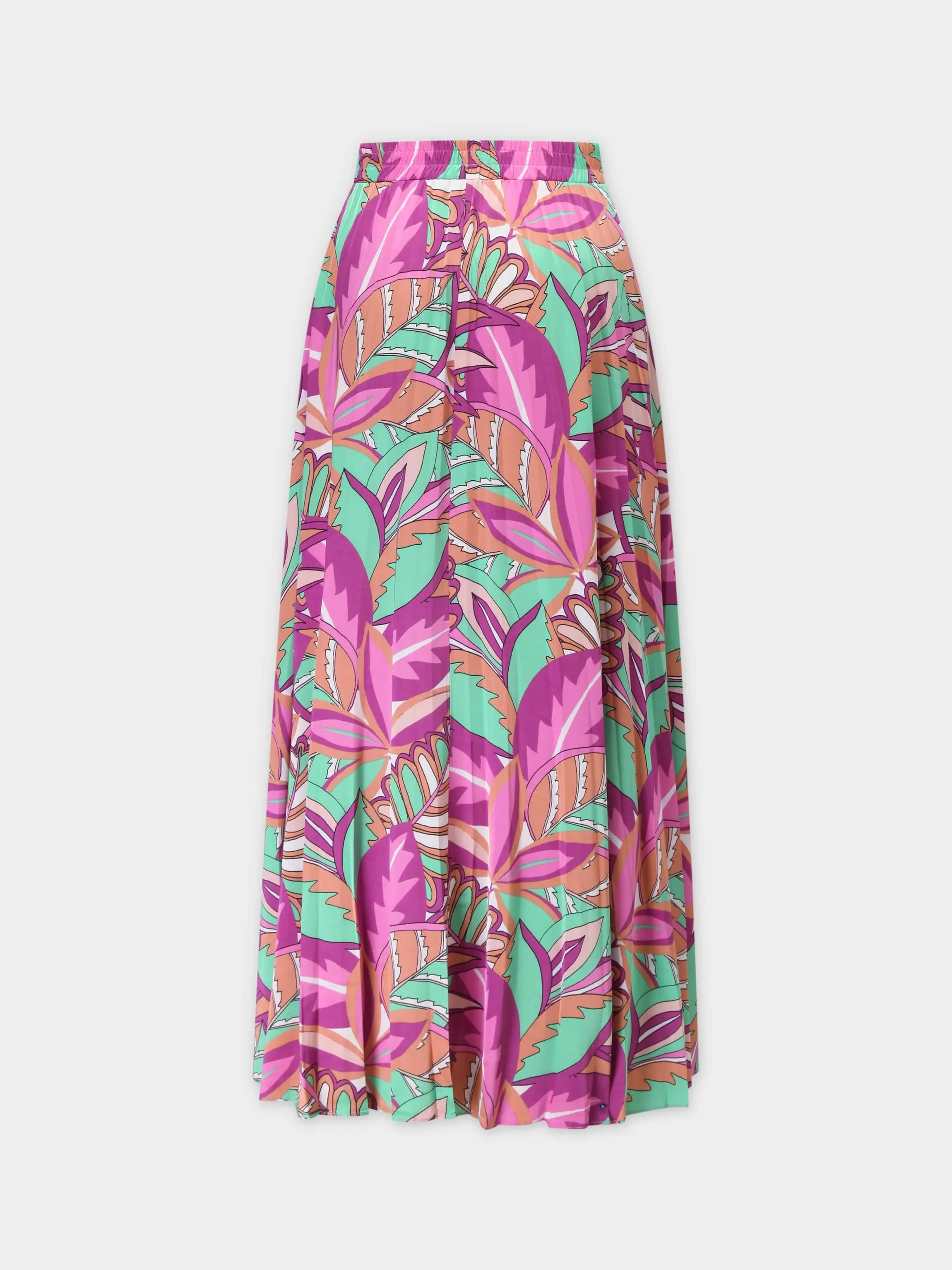 Covered Band Pleated Skirt 37"-Pink Tropics