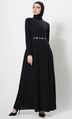 Crystal Embellished Motifs Flared Abaya Dress And Hijab Set - Final Sale