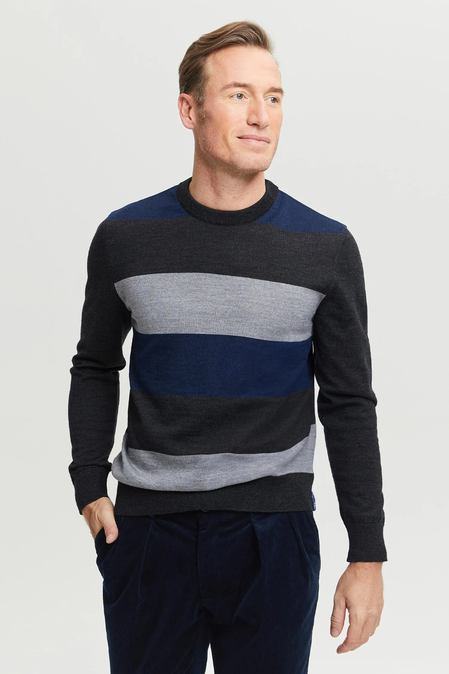 Daniel Extra Fine Merino Wool Pullover Blue/Grey