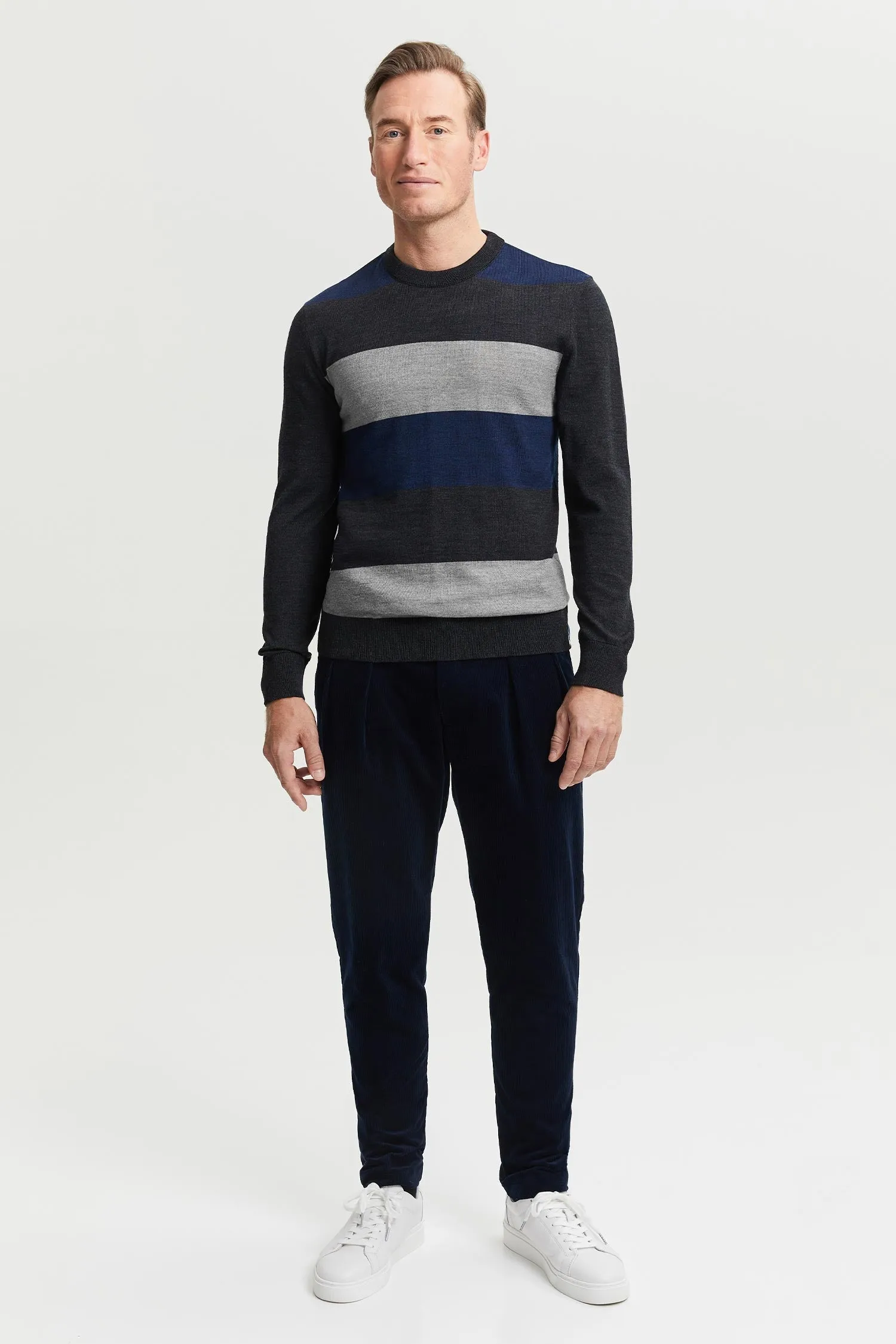 Daniel Extra Fine Merino Wool Pullover Blue/Grey