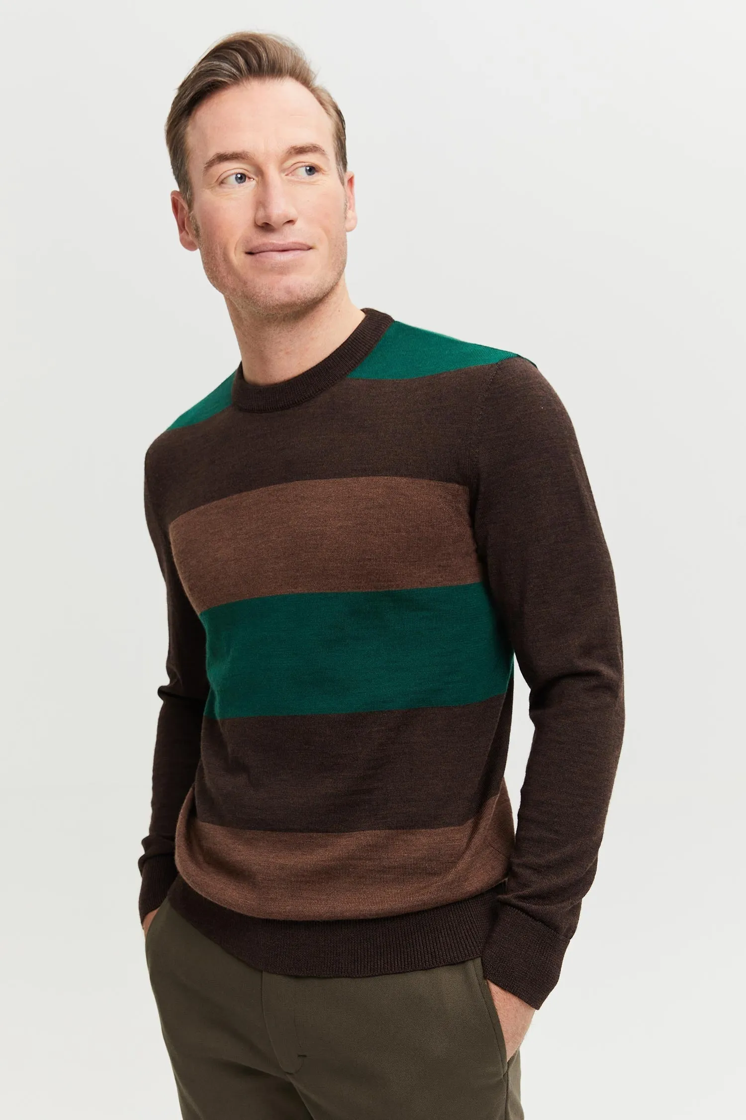 Daniel Extra Fine Merino Wool Pullover Brown/Green