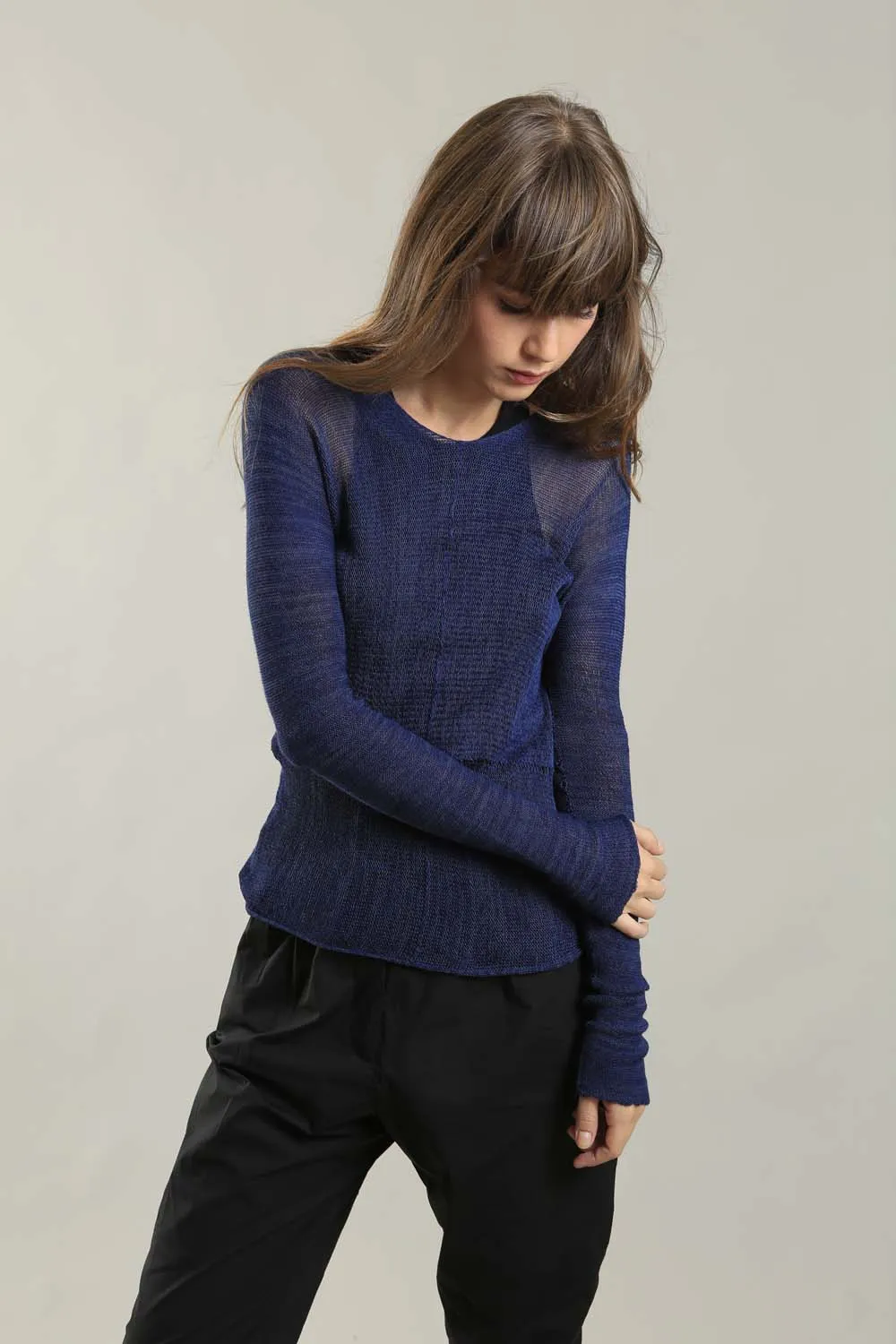 Dark Blue Cross knitted shirt with Long Sleeves