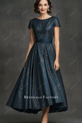 Dark Green Gold Jacquard Satin Mother of Bride Dress