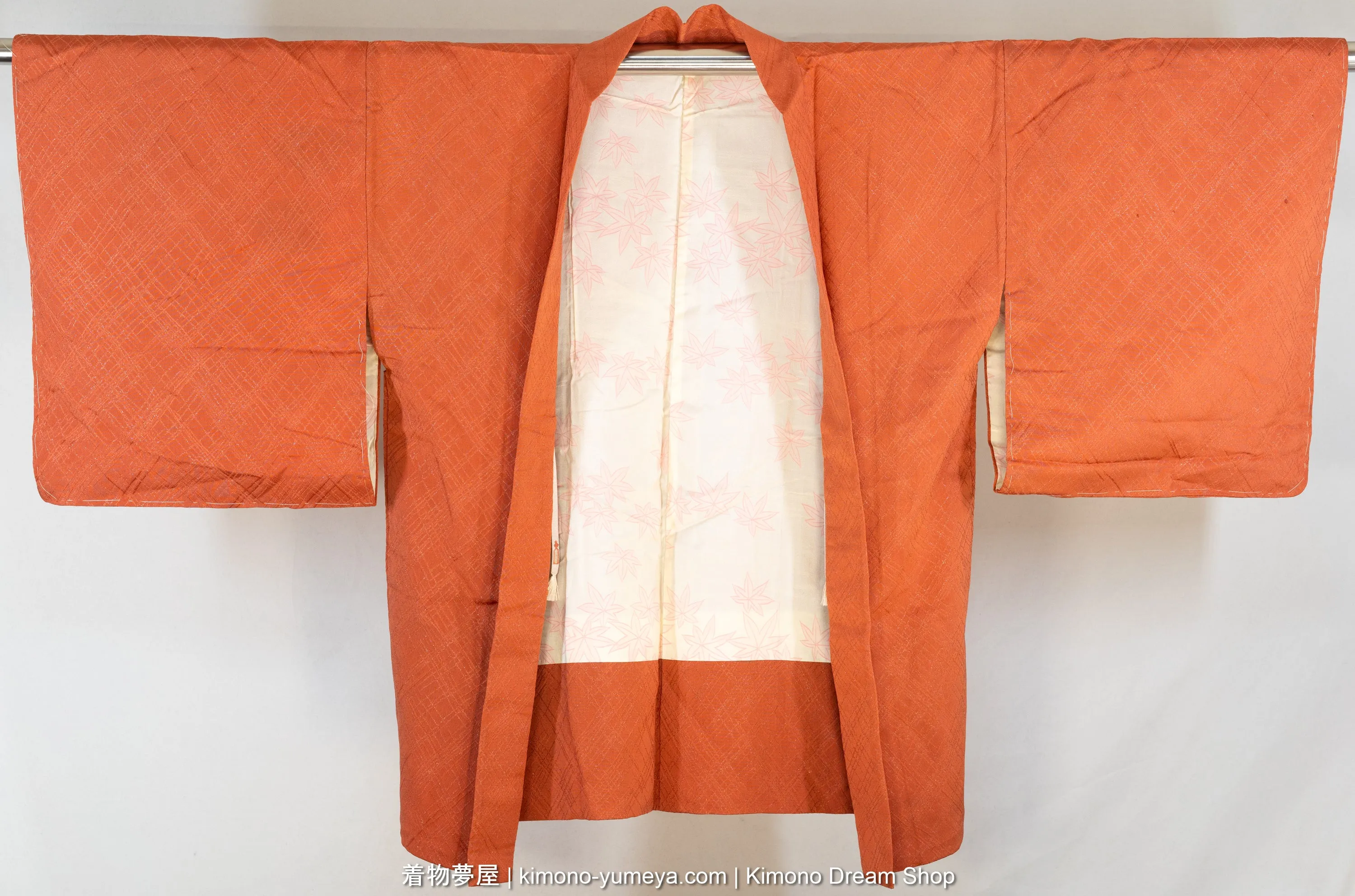 Dark Pastel Orange with Silver Metallic Accenting Haori for Women - Traditional Kimono Jacket - Rinzu Silk - Abstract Geometric Shapes