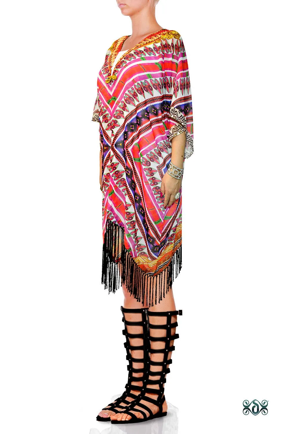 Devarshy Pink Aztec Patterns Printed Georgette Short Kimono Jacket - 1076A