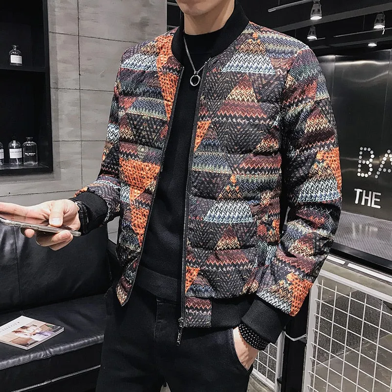 Diamond Pattern Winter Bomber Style Men Jacket