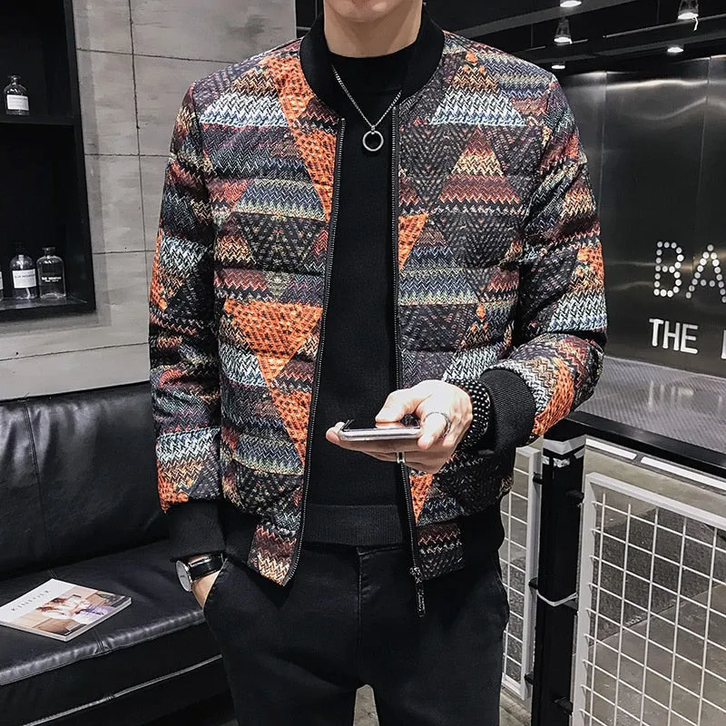 Diamond Pattern Winter Bomber Style Men Jacket