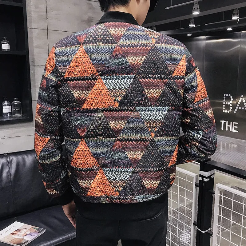 Diamond Pattern Winter Bomber Style Men Jacket