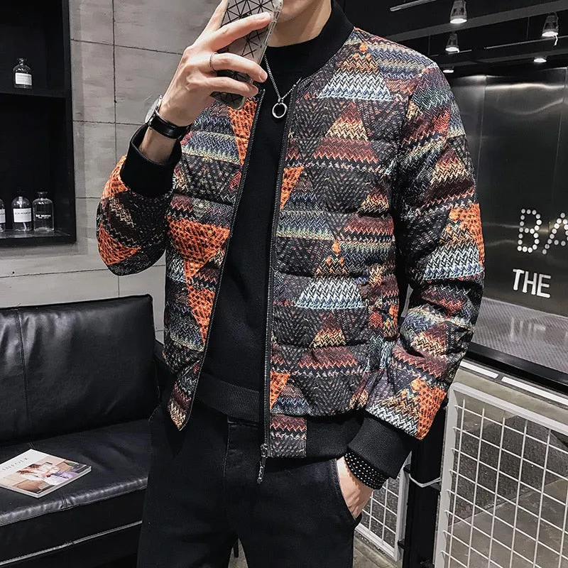 Diamond Pattern Winter Bomber Style Men Jacket