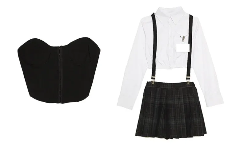 Elliot Three Piece Pleated Skirt Suspender Corset Shirt Matching Set