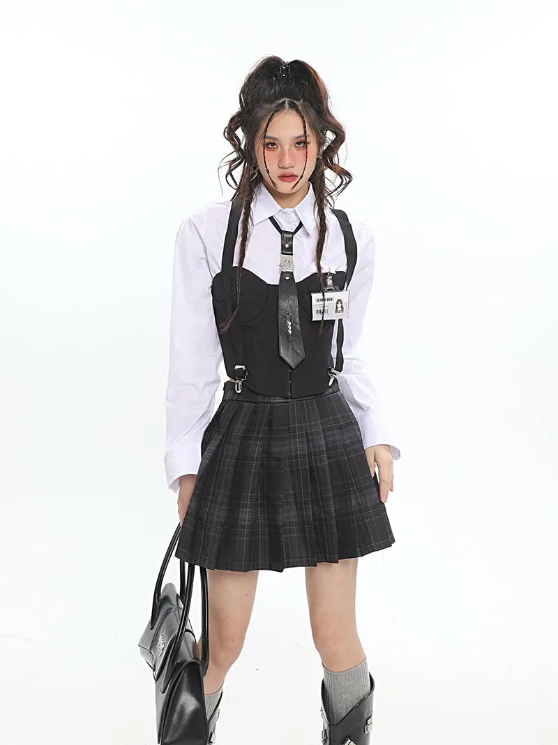 Elliot Three Piece Pleated Skirt Suspender Corset Shirt Matching Set