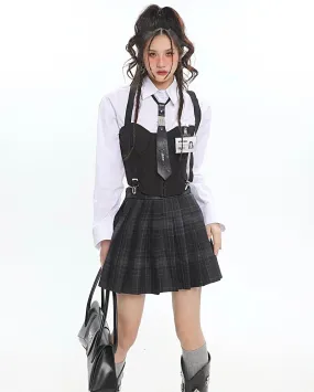 Elliot Three Piece Pleated Skirt Suspender Corset Shirt Matching Set