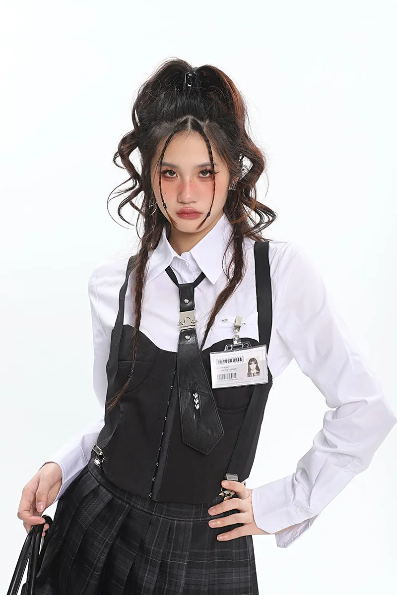 Elliot Three Piece Pleated Skirt Suspender Corset Shirt Matching Set