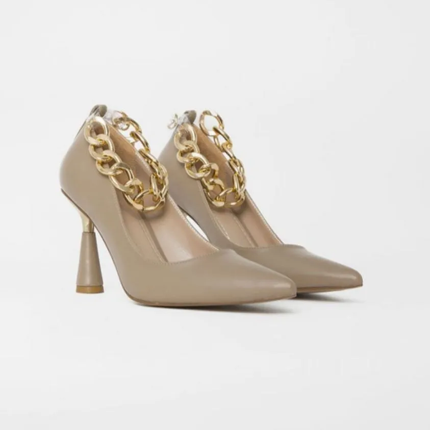 Empress Gold Chain Heel Pumps