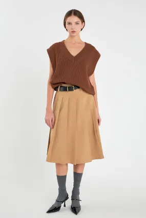 English Factory - Low Waist Pleated Midi Skirt in Tan