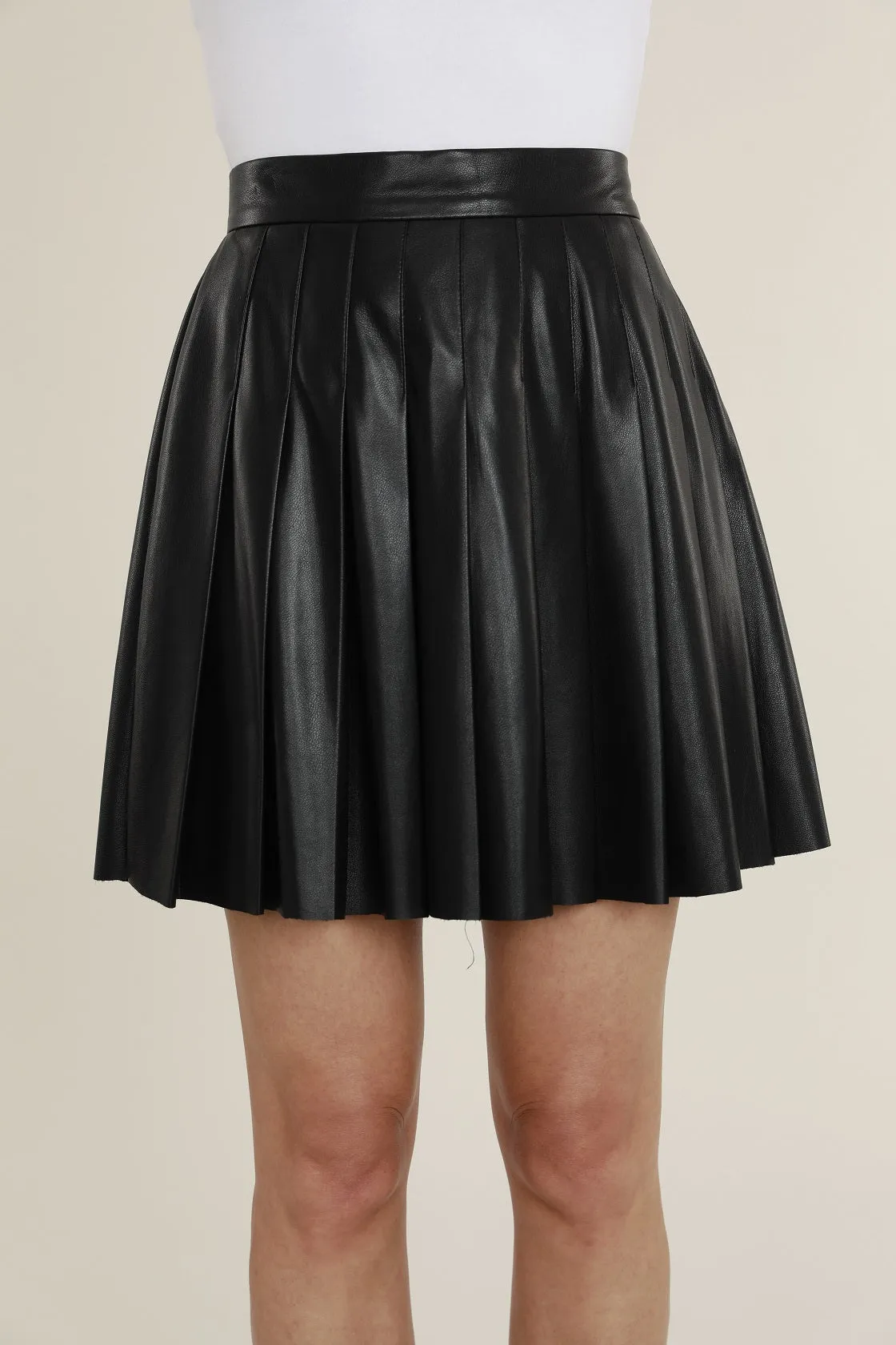 Faux Leather Pleated Mini Skirt