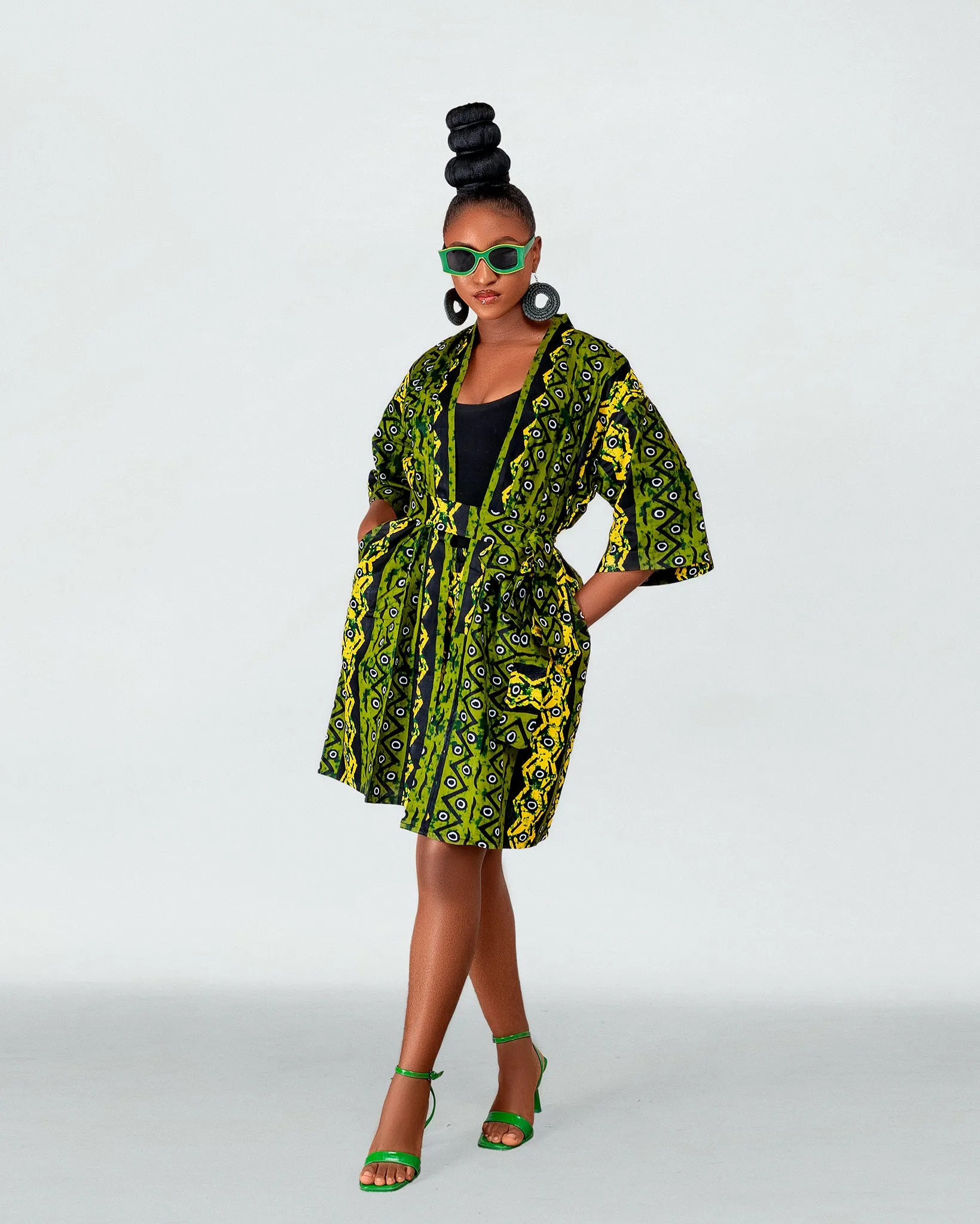 Freky Ankara Kimono Jacket | Green African Print