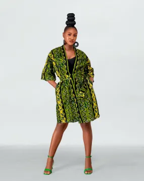 Freky Ankara Kimono Jacket | Green African Print