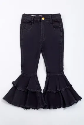 Girls Black Denim Flare