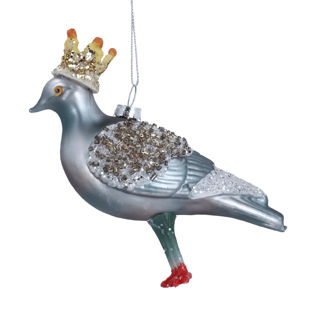 Glass Pigeon in Crown Christmas Tree Decoration