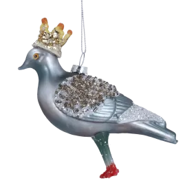 Glass Pigeon in Crown Christmas Tree Decoration