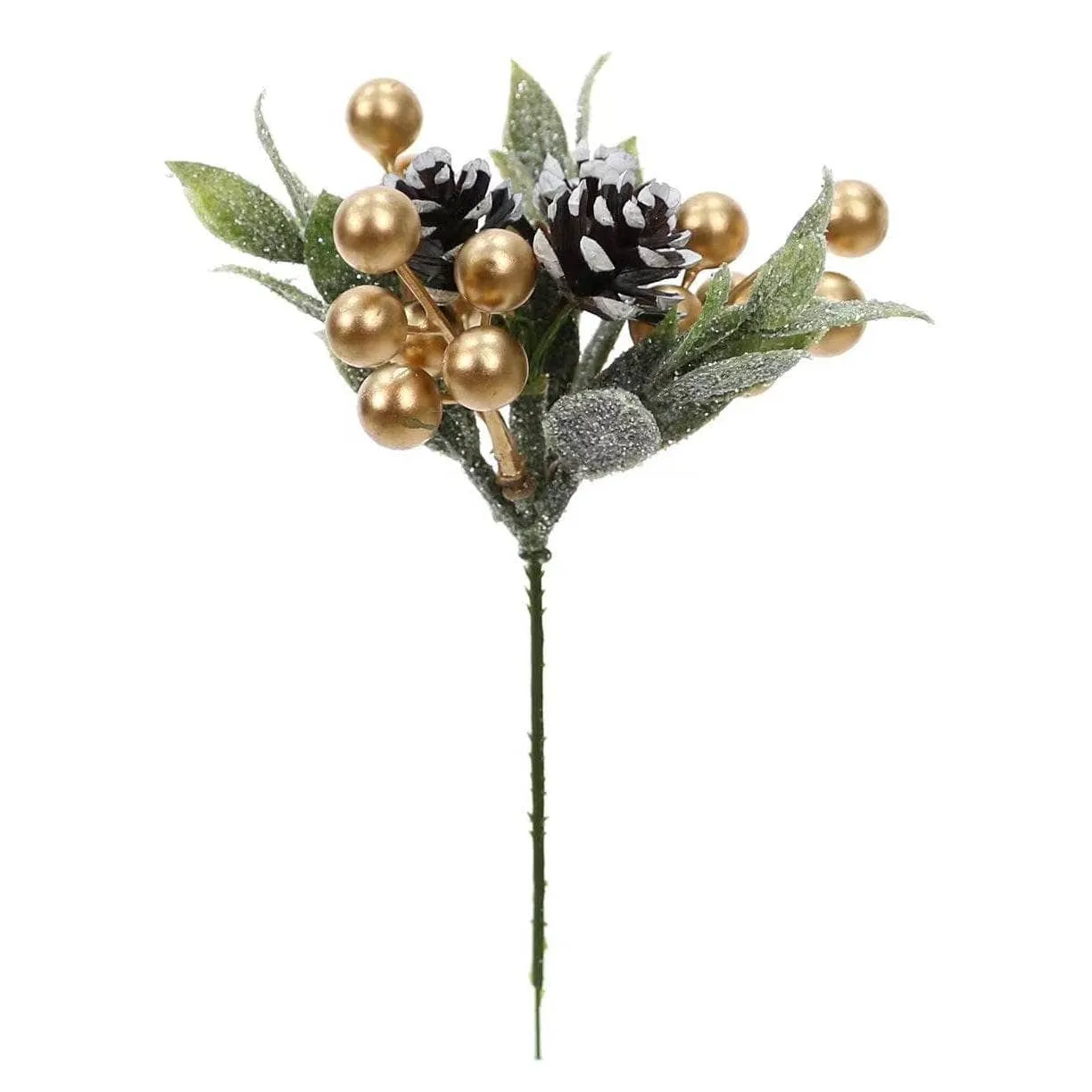 Gold Berry Frosted Foliage Cone Pick - 20cm