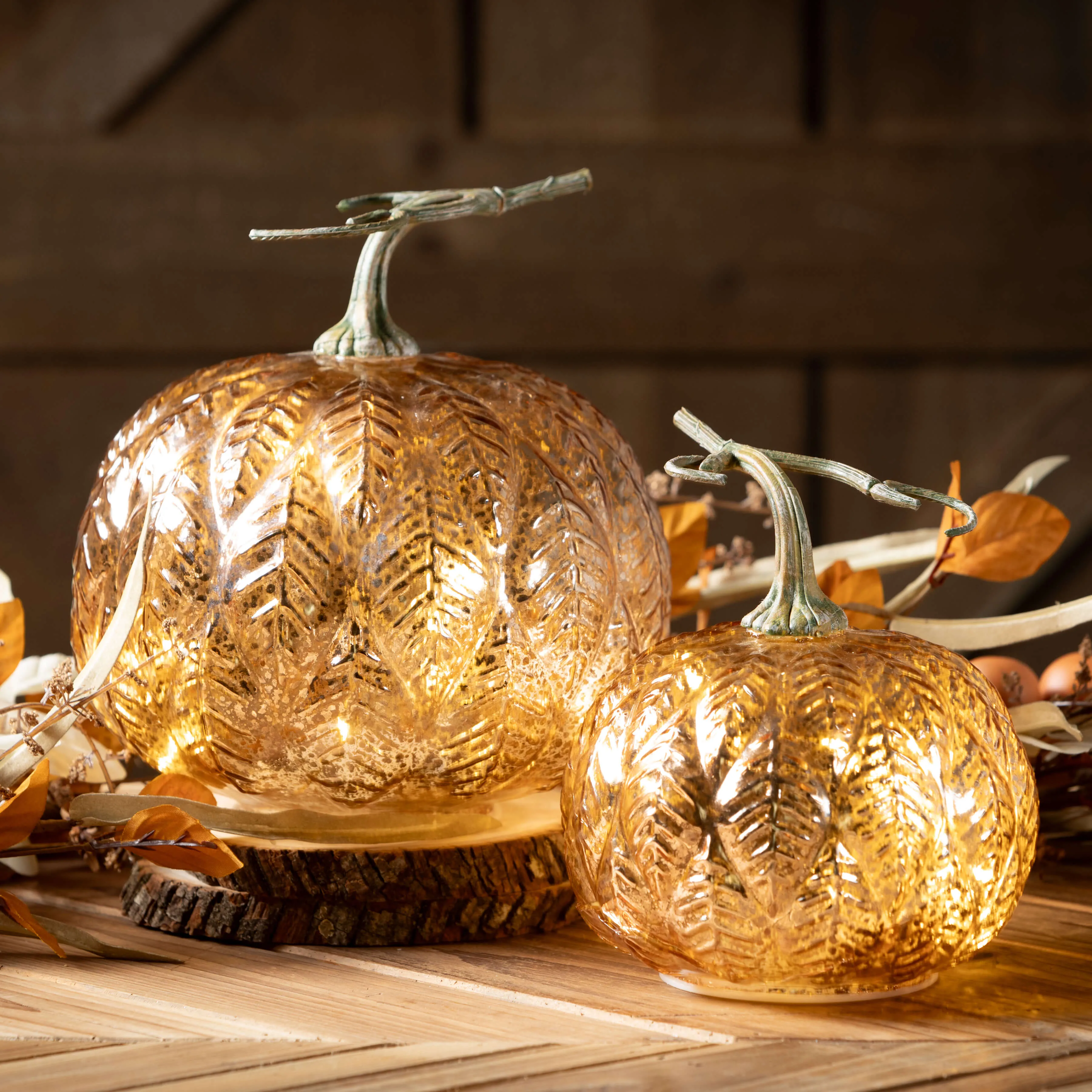 Gold Leaf Pattern Pumpkin Set