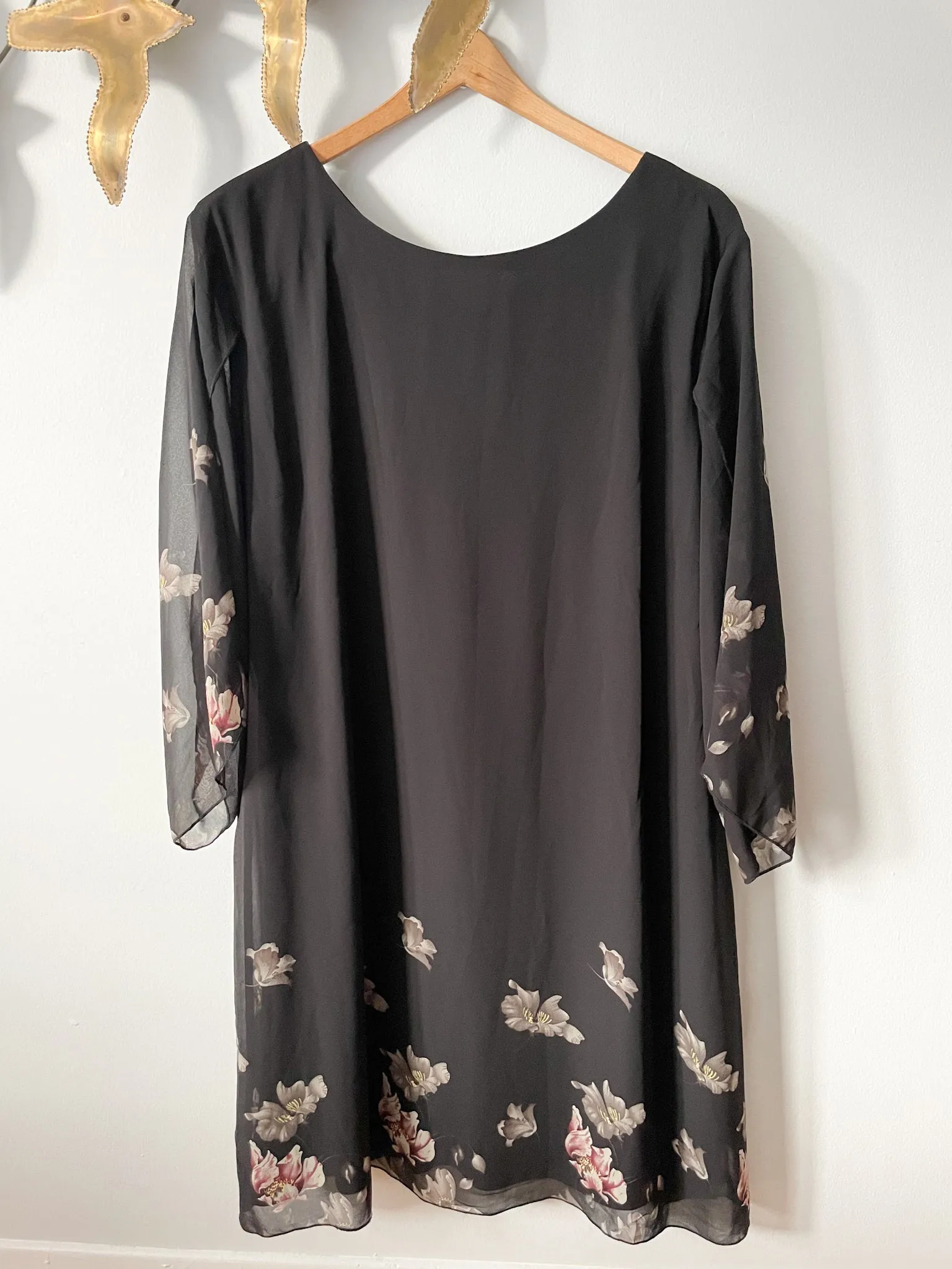 Grace Karin Black Floral Chiffon Slit Sleeve Dress NWT - 2XL