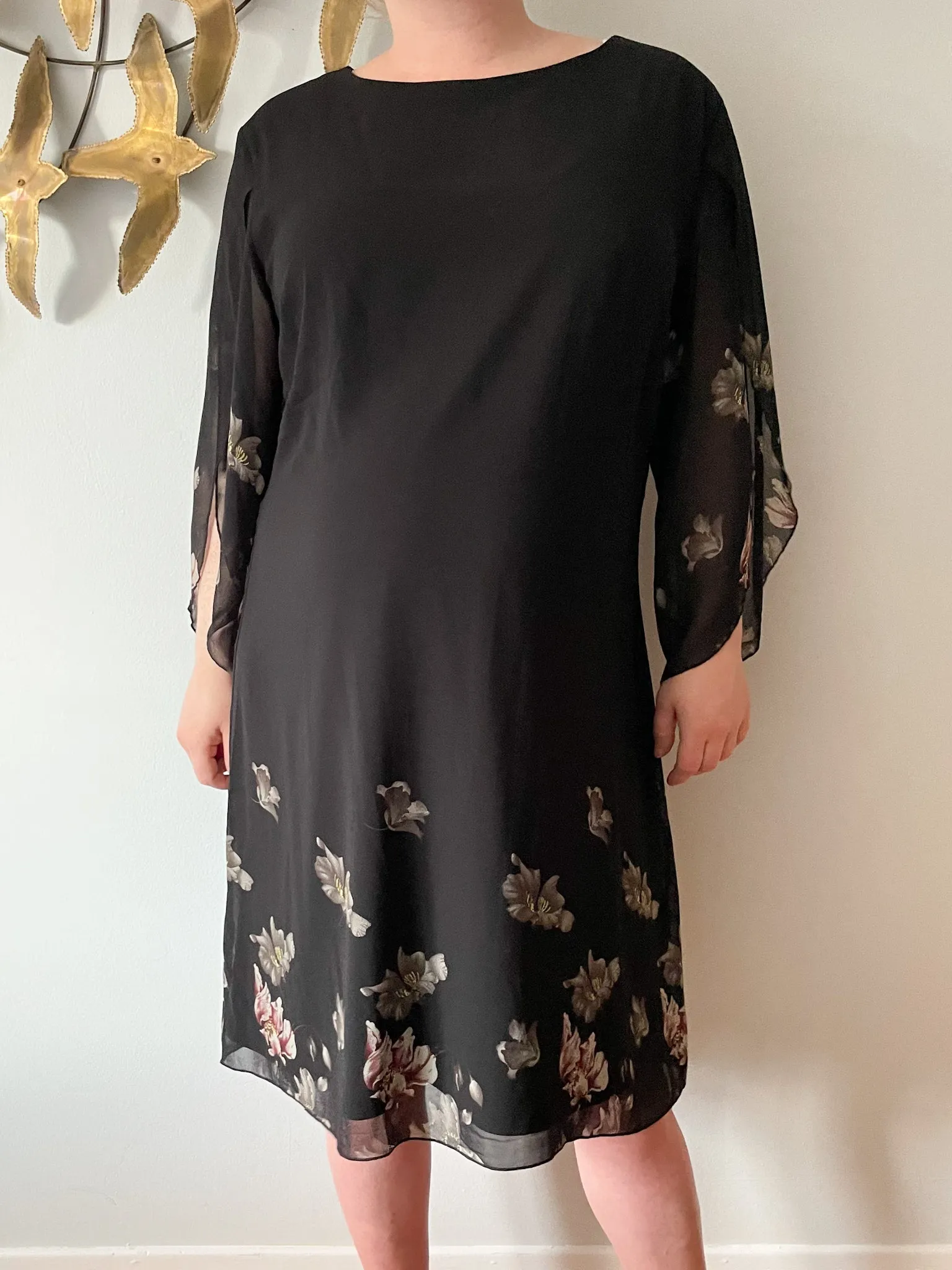 Grace Karin Black Floral Chiffon Slit Sleeve Dress NWT - 2XL