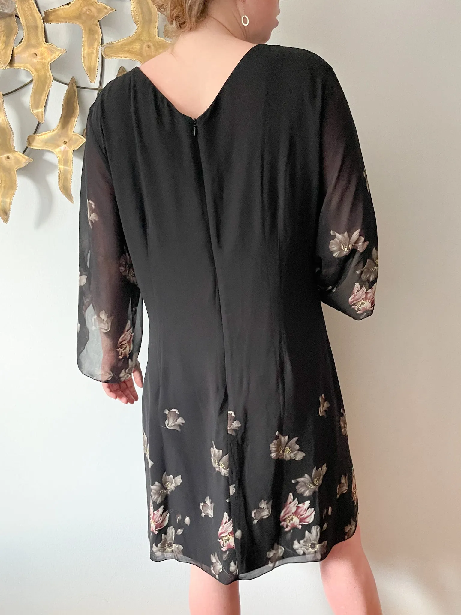 Grace Karin Black Floral Chiffon Slit Sleeve Dress NWT - 2XL